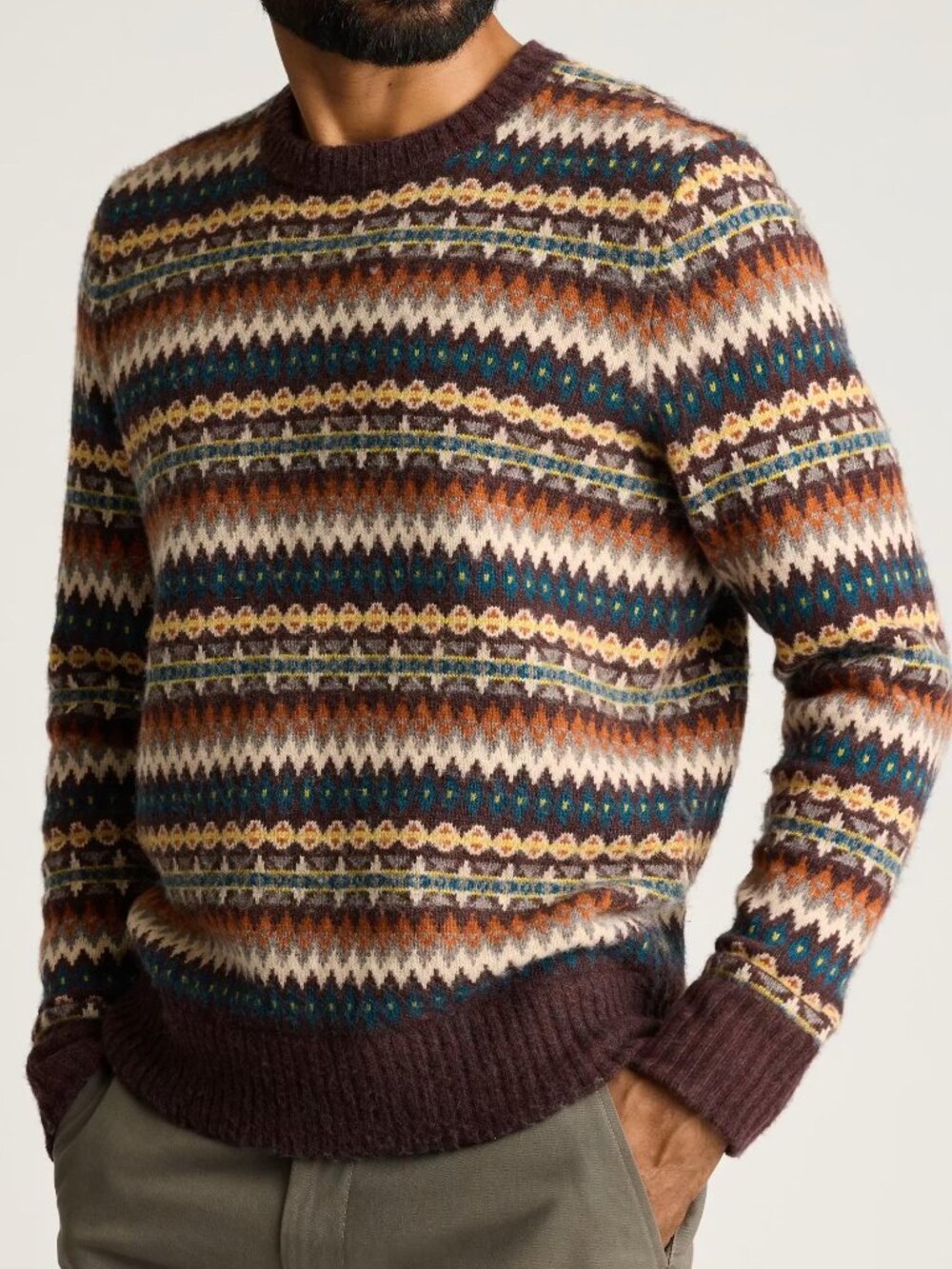 Bonobos Fall Fair Isle Sweater merino wool blend crew neck pullover jumper brown